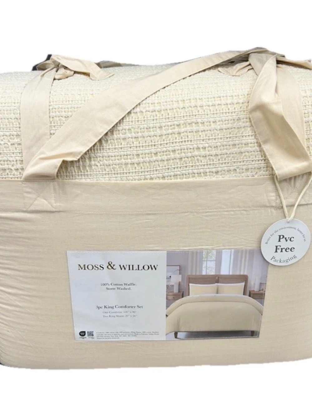 Moss & Willow King Yellow Cotton Waffle Stone Washed Comforter Set 106”x90”